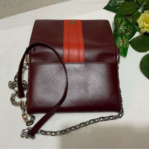 TORY BURCH Red orange Leather Robinson Chain Link Crossbody Wallet - Picture 8 of 16